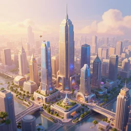 isometric solarpunk metropolis at sunrise beautiful enchanted 8 k atmospheric aesthetic