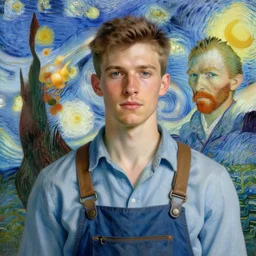 portrait of a handsome young dutch farmer, art by denys tsiperko and bogdan rezunenko and vincent van gogh, hyperrealism