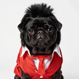 portrait of black pugalier dog wearing an elvis costume, trending on instagram, award winning details