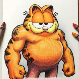 a muscular cyborg jerry seinfeld - garfield hybrid, illustration, graphic novel, graphite, marker art, crayon, paint, comic book, warm color palette, electric colors, tonal colors, 2 d, 8 k, natural lighting, amoled, moody lighting, diffraction grading, cel shading : : katsuhiro otomo