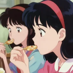 closeup profile portrait of 1 9 5 0 s anime space girls eating cakes in a retro spacecraft, greg rutkowski makoto shinkai takashi takeuchi studio ghibli, hyper realistic, artstation, illustration, digital paint, matte paint, vivid colors, bright, cheerful, detailed and intricate anime environment