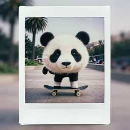grainy head to shoulder portrait polaroid film photograph of a panda skateboarding in california. super resolution. surreal. extremely detailed. polaroid 6 0 0 film. by annie leibovitz and richard avedon