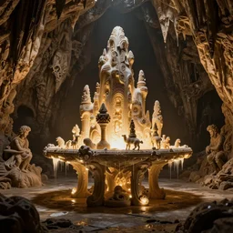 dripping cave, mangonel repurposed as table, exquisite, volumetric lighting, 8 k octane beautifully detailed render, post - processing, extremely hyper - detailed, intricate, epic composition, cinematic lighting, masterpiece, trending on artstation, stunning art by anders zorn, by frazetta, beautiful cinematic light