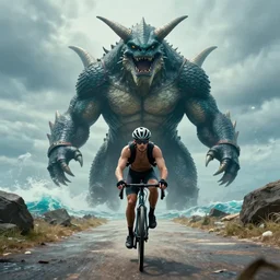 don matteo riding a bike straight through the sea king monster