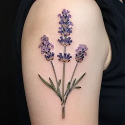 botanical tattoo designed byh. r. giger, verbena and lavender flowers, inking on skin