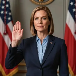 (((hyperdetailed elaborate minimalist photorealistic portrait of))) Leslie Knope taking the oath of office as president of the united states in the style of Caravaggio