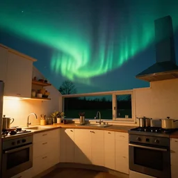 aurora borealis in a kitchen