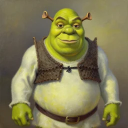 shrek as a furbi, oil on canvas, highly detailed