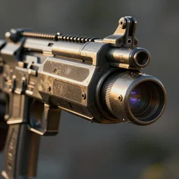 cyberpunk rifle, gun muzzle close up, atmospheric lighting, painted, intricate, golden hour, ultra detailed by peter gric, giger, enki bilal
