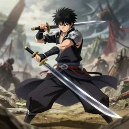 anime swordsman, male, fantasy, battlefield,