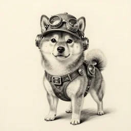 a pencil drawing picture of a steampunk Shiba Inu