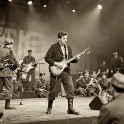 My chemical romance playing a concert for WW2 soldiers, old picture, Restoration