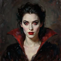 attractive vampire queen with red eyes, painting by gaston bussiere, craig mullins