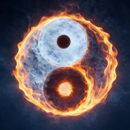 ying yang symbol made from fire and ice