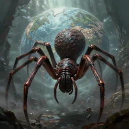 epic professional digital fantasy art of an immense overwhelmingly large world eating spider, hd, 4 k, artstation, gothic, detailed, terrifying, by hannigan and rios