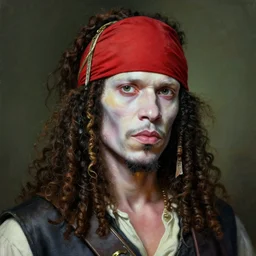 very detailed painting of an albino african pirate with red headband and curly hair, featured in artstation, concept art by Greg Rutkowski, WLOP, Dan Mumford, Christophe Vacher