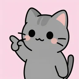 cute grey cat pointing smg, japanese comic style, video game, pink background