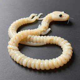 A snake made of conglomerated udon noodle worms, by Ron Spencer