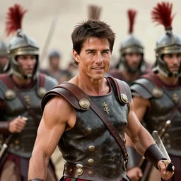 A badass photo of tom cruise as King Leonidas of Sparta and a force of 300 men fight the Persians at Thermopylae in 480 B.C., award winning photography, sigma 85mm Lens F/1.4, blurred background, perfect faces