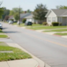 a liminal middle class American suburb, glitches, motion blur, lens blur, clean, empty, depth of field, no filter