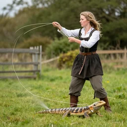 an irish lass lassoing a laser lizard live