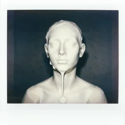 watercolor, a liquid white clay porcelain portrait of a face melt down flow go runny, body painted with white thick fluid by marlene dumas, low poly style, watercolor polaroid, grainy image, contrast