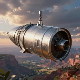 a spaceship in the shape of coffee can, engine, realistic, digital art, colorful
