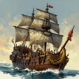 A digital painting of pirate Ship, by Stanley Artgerm Lau, frank frazetta, Rossdraws, James Jean, gerald brom, Andrei Riabovitchev, Marc Simonetti, and Sakimichan, trending on artstation, SFW version