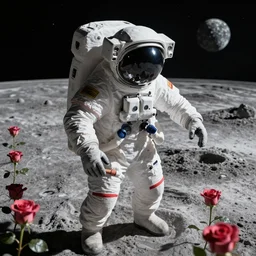 a astronaut on the moon, roses, unreal engine, ultra hd, highly detailed by shinkai makoto