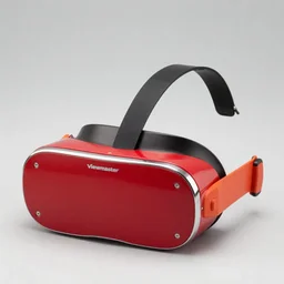 a 1 9 7 0 s product photo of an red / orange vr headset manufactured by view master. viewmaster.