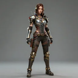 full length portrait photograph of a real-life beautiful woman clockpunk warrior.  Extremely detailed. 8k