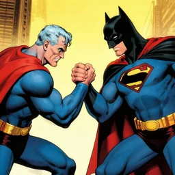 batman vs superman having an arm wrestling competition, by stan lee