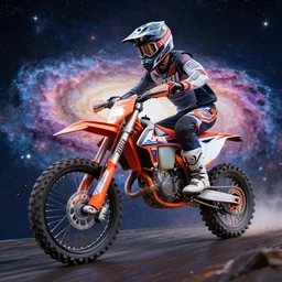 Digital art of KTM XCW driving on a galaxy, 4k, highly detailed