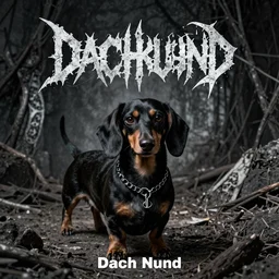 dachshund death metal album cover, photo