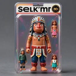 a portrait of a Selk'nam plastic toy, by John Kricfalusi, Mark Ryden and Lisa Frank, Action figure, Award winning photo, iridiscense, Houdini algorithmic generative render, Accurate and detailed, sharp focus, octane render 8k , zoom out,