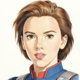 scarlett johansson as captain of the enterprise, finely illustrated face, highly detailed, colored pencil, studio ghibli, tankobon, in the style of ilya kuvshinov and krenz cushart and william - adolphe bouguereau and alphonse mucha
