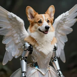 scifi ethereal corgi cybernetic angel valentino avant garde fashion, beautiful portrait, cinematic