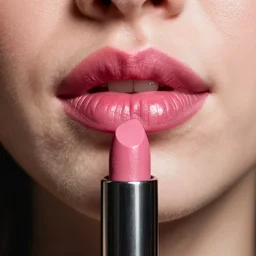 pink lipstick with a face on it, realistic, detailed, pretty, octane render, studio lighting