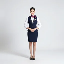 young flight attendant, studio photography, full body, standing, isolated on a pure white background, centered, whole figure in frame, sharp focus, studio lighting