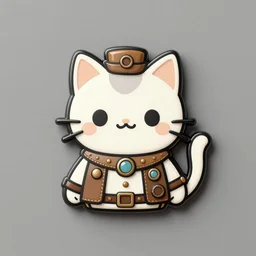 a retro minimalistic cute steampunk cat emoji enamel pin, hd, concept art, 8 k,