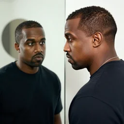 kanye west in a realistic art style staring into a mirror at himself
