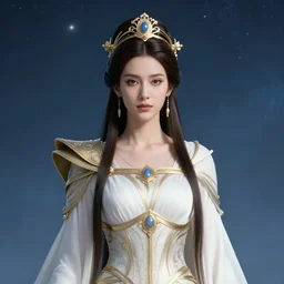portrait of the powerful empress of the solar system in the style of anna dittmann and in the style of chris tulloch mccabe. glowing, ornate and intricate linework, stunning, dynamic lighting, ultrafine and hyperdetailed.