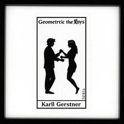 geometric the lovers tarot card by karl gerstner, minimal, black and white monochrome, bordered, centered, in frame, 8 k scan