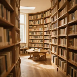 public library, cozy, soft warm, dreamlike