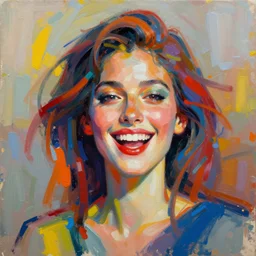 paint an original joyful abstract expressionism masterpiece portrait of a human female, in the style of sd ai, digital art
