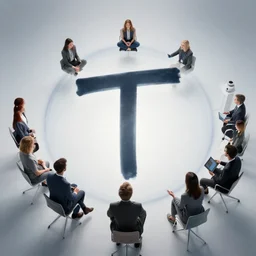 zeta cohort collaborating in a virtual space around a huge zeta symbol, epic zeta symbol, by craig malismo