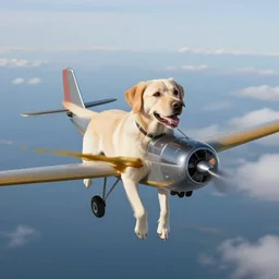 dog english lab flying an airplane