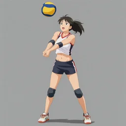 anime style, vivid, expressive, full body, 4 k, painting, woman with abs playing volley ball, stunning, realistic light and shadow effects, centered, simple background, studio ghibly makoto shinkai yuji yamaguchi