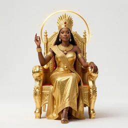 west african queen gesticulations of power with aureole golden throne golden hour splash art character concept art 8 k digital render by manchess griff and cunningham
