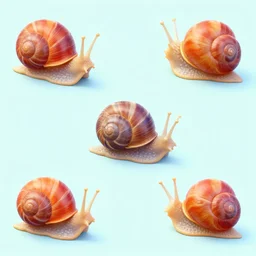 isometric repeating pattern of 3 d render of a snails, octane render, bright colours, 4 k, hyper realism
